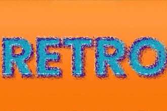 Testo retro stilizzato su sfondo arancione.