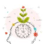 Illustrazione di design con elementi grafici floreali e stilizzati.