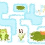 Illustrazione di un disegno di un ambiente acquatico con una rana.