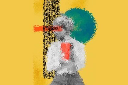 Illustrazione isometrica astratta di una figura umana in movimento.