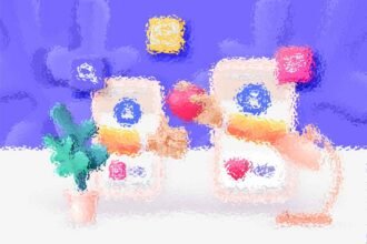 Illustrazione astratta di design web con dispositivi e piante