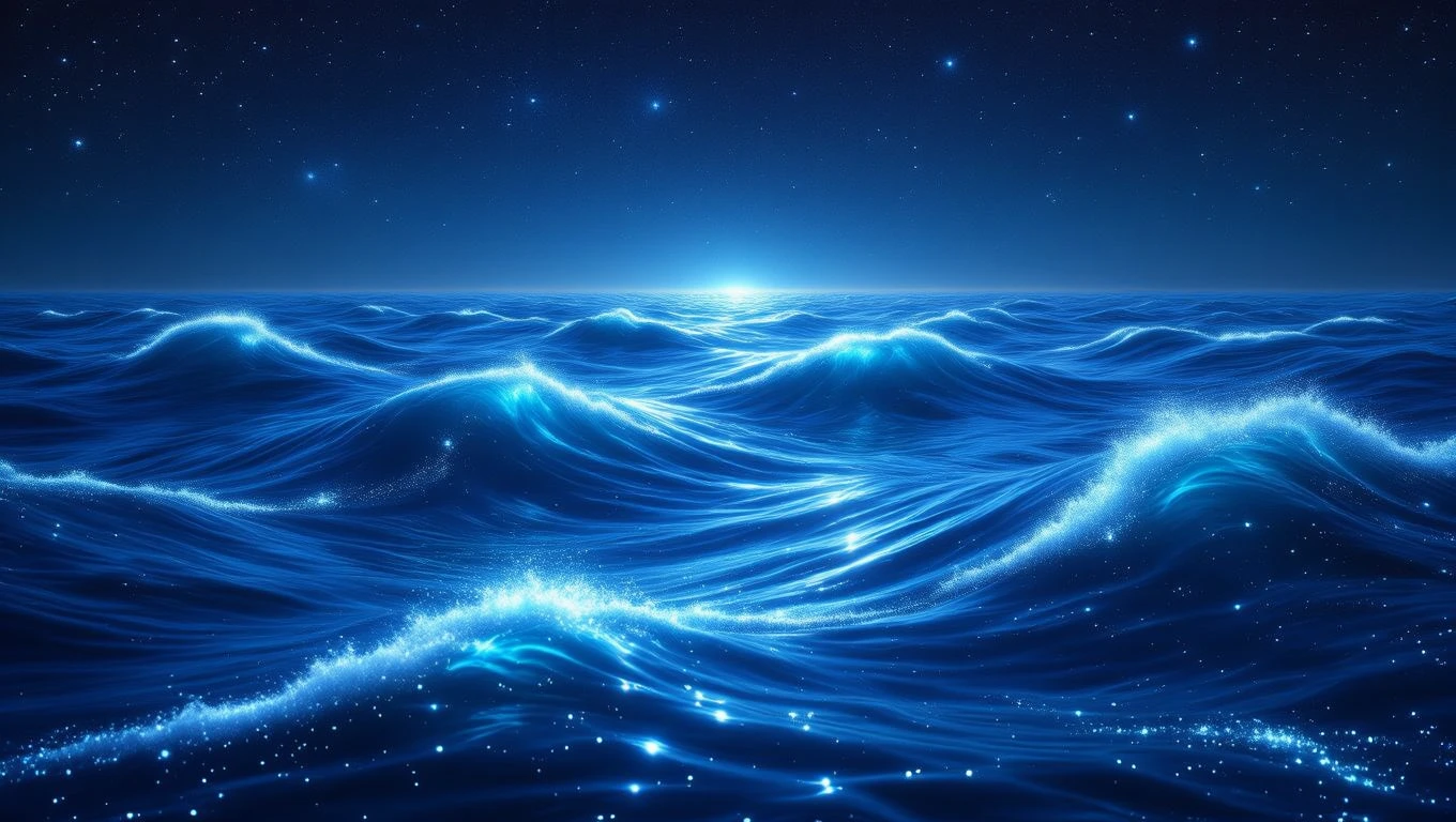 Onde blu che si muovono dolcemente sotto un cielo stellato.