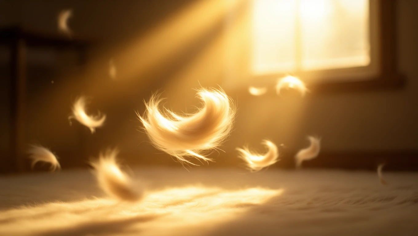 Peli di cane fluttuanti illuminati dalla luce dorata del sole.