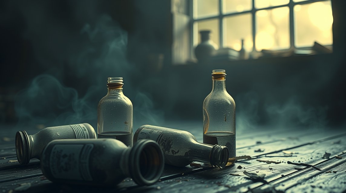 Ampolle ammuffite che conservano ricordi dimenticati e segreti.