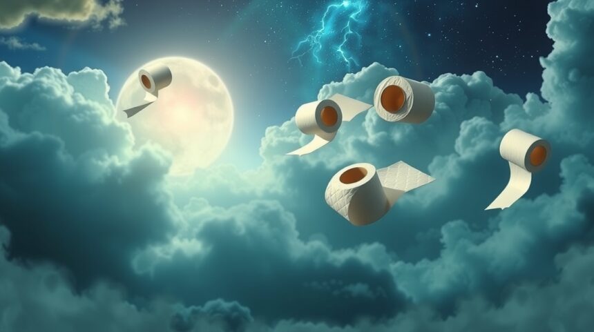 Un viaggio onirico con carta igienica tra nuvole e luna