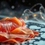 Fette di prosciutto crudo affettato su uno sfondo elegante