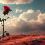 Una rosa rossa nel deserto, simbolo di lutto e emozioni forti.