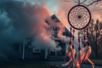 Un sogno con fumo in casa e un cattura sogni sullo sfondo.