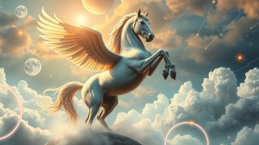 Un cavallo mitologico con ali che simboleggia libertà e forza.