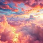 Cielo colorato con nuvole e raggi di sole in un sogno acceso