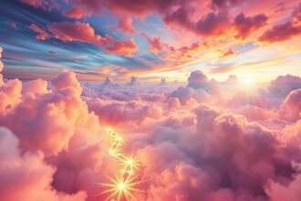 Cielo colorato con nuvole e raggi di sole in un sogno acceso