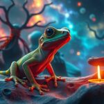 Geco luminoso in un ambiente mistico con una candela