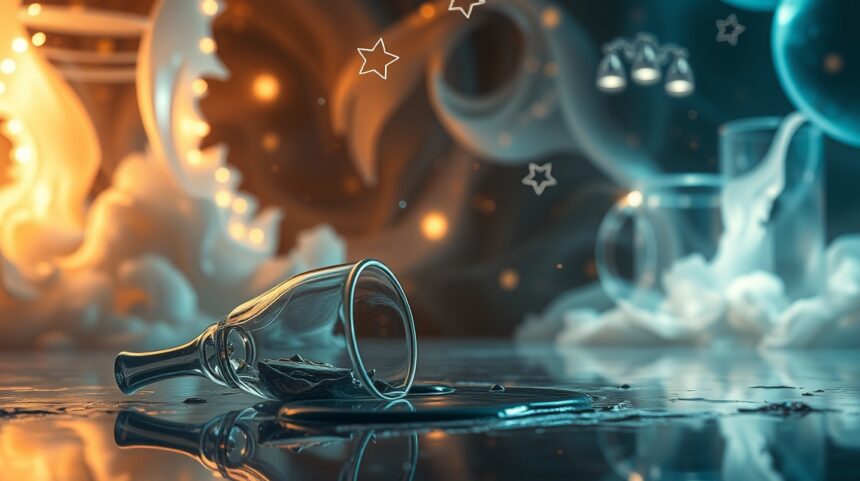 Bicchiere rovesciato che simboleggia occasioni perdute e fragilità.