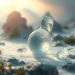 Oggetto in vetro trasparente immerso nella natura.