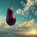 Melanzana cruda simbolo di attesa e immaturità sopra un paesaggio