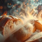 Pane fresco con fumo e luce, simbolo di abbondanza e vita.