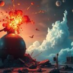 Esplosione emotiva di una bomba in un paesaggio onirico