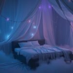 Camera da letto con lenzuola da lavare sotto luci soffuse
