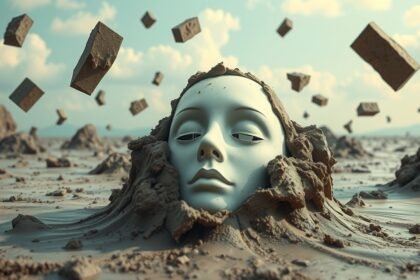 Maschera umana immersa nel fango, simbolo di blocchi emotivi