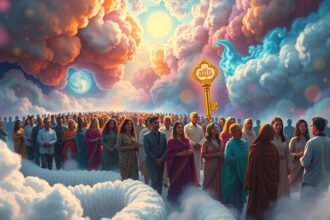 Processione affollata che simboleggia fede e comunità