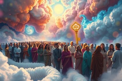 Processione affollata che simboleggia fede e comunità