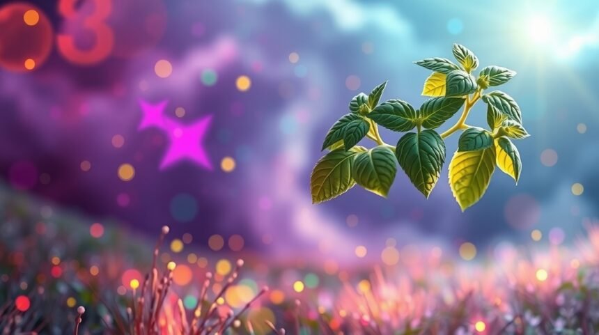 Foglie di basilico fresche sotto una luce onirica e svolazzante