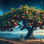 Albero di fichi fruttato sotto un cielo stellato.