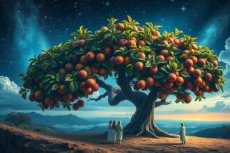 Albero di fichi fruttato sotto un cielo stellato.