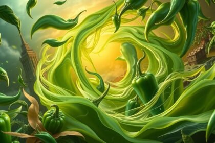 Peperoni verdi che simboleggiano crescita e opportunità.