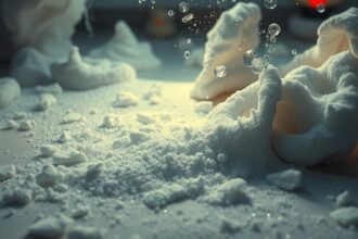 Particelle di zucchero sparse evocano sogni e simboli di dolcezza.