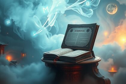 Libro aperto sulla interpretazione dei sogni tra fumo e luce
