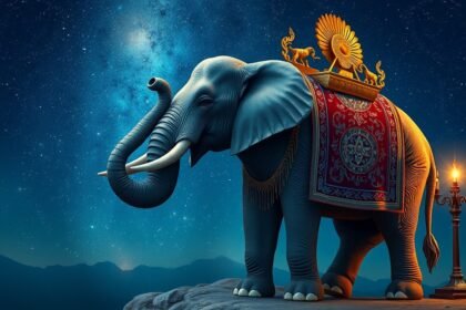 Elefante simbolo di saggezza e stabilità sotto un cielo stellato