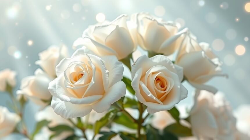 Rose bianche simbolo di purezza e innocenza con sfondo luminoso
