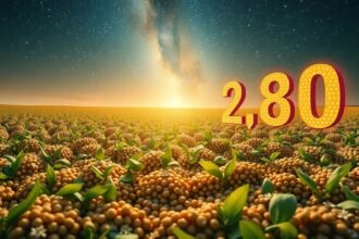 Campo di lenticchie con numeri fortunati al tramonto