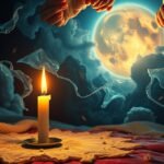 Candle with smoke under a full moon, symbolizing dreams and passion.