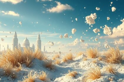 Paesaggio mistico di farina e creatività in un vasto campo.