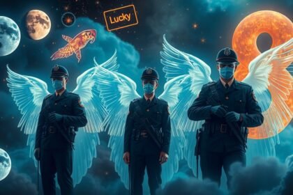 Carabinieri con ali protettive in un contesto onirico e simbolico