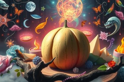Illustrazione simbolica del melone con elementi onirici e自然