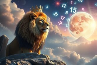 Un leone con una corona, simbolo di regalità e coraggio, circondato da numeri.