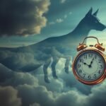 Simbologia del cane e orologio nelle nuvole che rappresentano il sogno