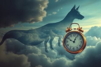 Simbologia del cane e orologio nelle nuvole che rappresentano il sogno