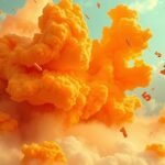 Nuvole arancioni con numeri volanti simbolizzano creatività e energia