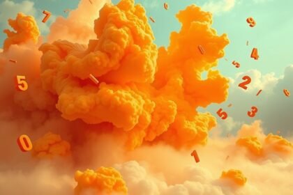 Nuvole arancioni con numeri volanti simbolizzano creatività e energia