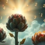 Carciofi simbolici con numeri fluttuanti che richiamano sogni e salute