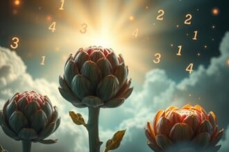 Carciofi simbolici con numeri fluttuanti che richiamano sogni e salute
