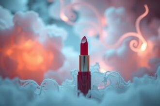 Rossetto rosso su sfondo soffice e luminoso