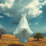 Abito da sposa fluttuante in un paesaggio sereno