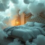 Un letto avvolto da nuvole, simbolo di sogni e intimità.