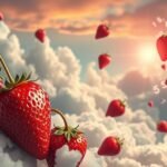 Fragole rosse fluttuanti tra le nuvole con numeri