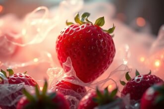 Fragole fresche su sfondo delicato, simbolo di dolcezza e tentazione